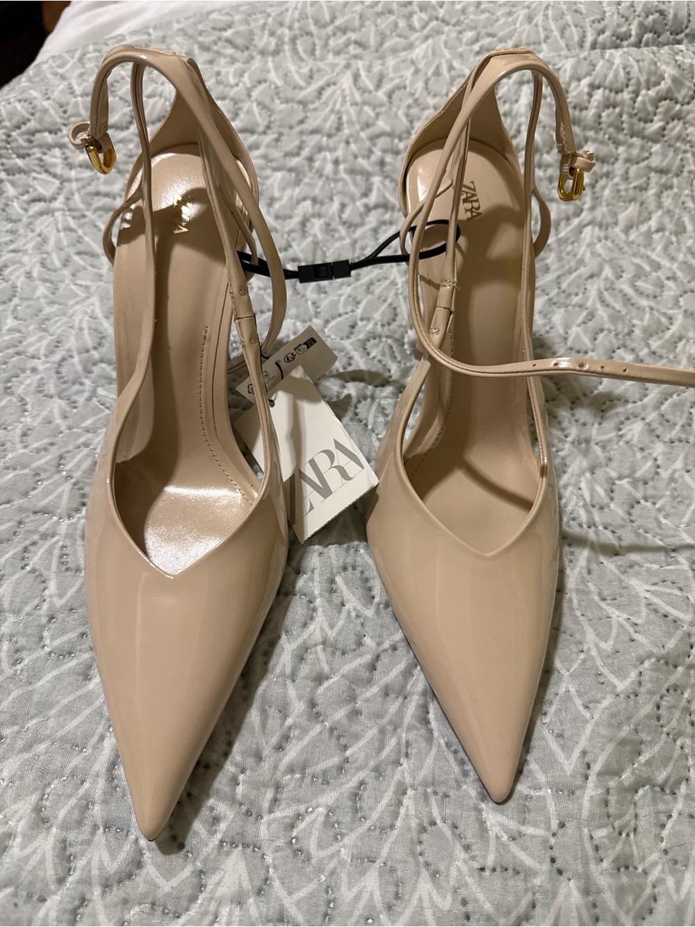 ZARA Blush Patent Pointed-Toe Ankle-Strap Heels